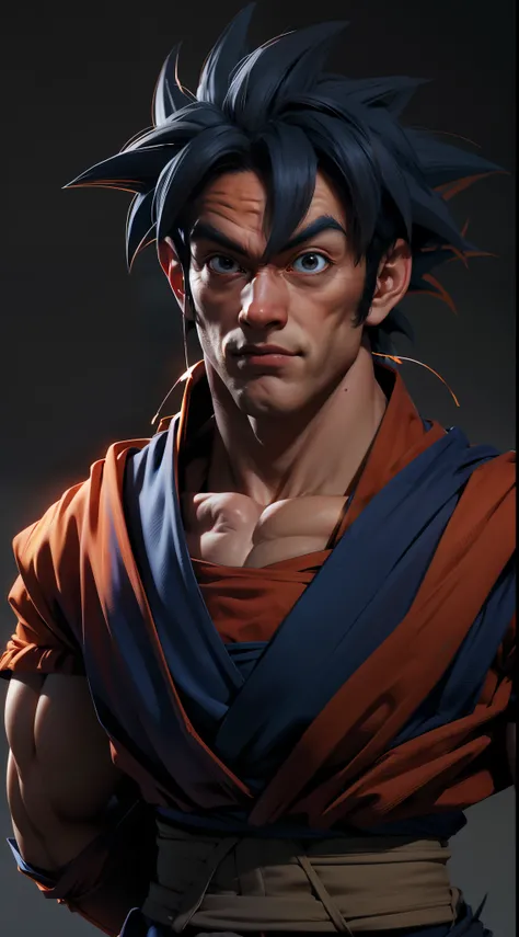 Goku standing, portrait look, blur background, 8k, realistic face