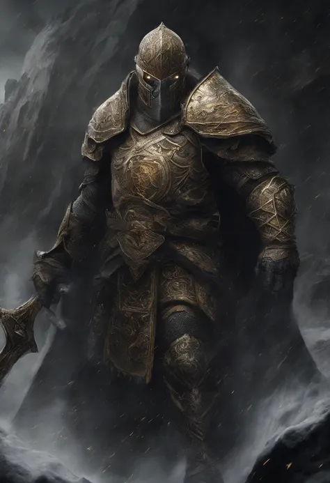 Un primer plano de un( hombre) (vikingo sosteniendo dos hachas divinas) en la grieta del imvicador,( Arte de personajes de League of Legends),(Olaf),Full body of a Viking divine paladin warrior in ornate golden armor,barba densa y fondosa de color naranja ...