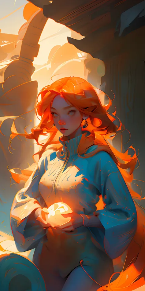 Orange haired phoenix girl with a big nose, prle escura. arte digital, anime