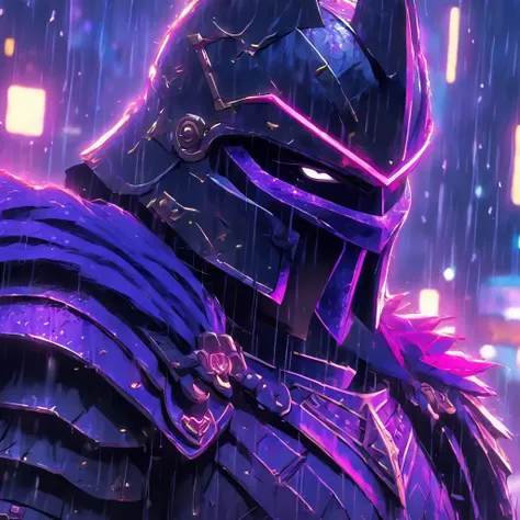 arafed knight with a purple sword in the rain, cyberpunk knight, fantasy style 8 k octane render, amazing 8k character concept art, concept art. 8 k, 4k concept art and hyper realism, trending on artstation., 8 k high detail concept art, cyberpunk batman, ...