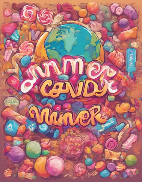 Develop a logo for "Miemie Candy" that represents a fusion of cultures, blending candy elements from around the world, with bold typography and a mosaic-like composition, Artwork, mixed media collage, --ar 1:1 --v 5