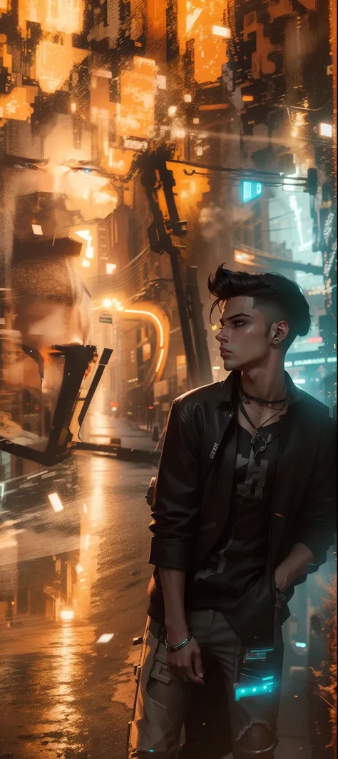 Change background cyber punk handsome boy, realistic face, 8k ultra realistic