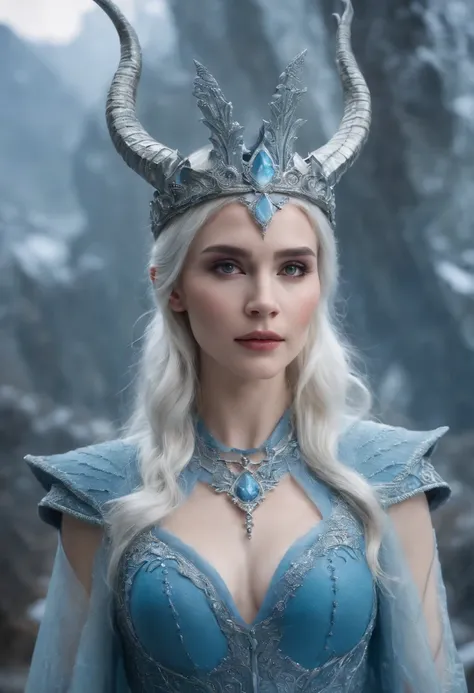 Blaue Hautfarbe als Avatar-Film, White-haired woman in a costume with horns and a crown, Queen of Ice and Storm, Eishexe, Eiskönigin, Beautiful ancient sexy frost witch, Ne zha de smite |, Queen of the Underworld, Frozen:, mit einer Eiswand, Eismagier, in ...