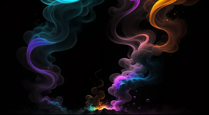 Obra de Arte abstracto en movimiento. Un primer plano de un humo colorido se vierte sobre un fondo,remolinos de burbujas tornasoladas llenas de humo colorido, humo de color fluido, humo colorido, Humo multicolor, humo coloreado, humo de colores brillantes,...