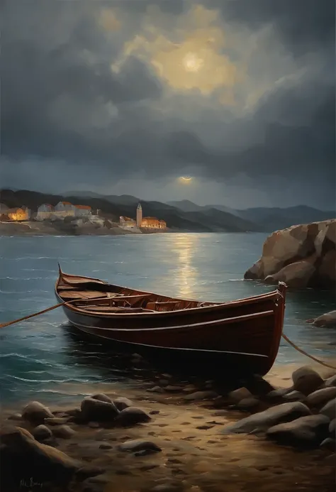 Real picture（（oil paint ））Landscape painting,acrycle painting，Brush Strokes，With unparalleled realism,ultrawide,ominous skies,Sail ships,Wooden boats,Lotus,Huge waves,Starry night,Harry Potter,voluminetric lighting,Clearing,Realistic,james gurney,art stati...