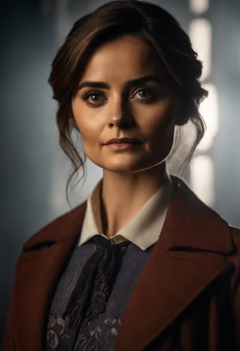 RAW photo, jenna coleman as doctor who, (high detailed skin:1.2), 8k uhd, dslr, soft lighting, high quality, film grain, Fujifilm XT3