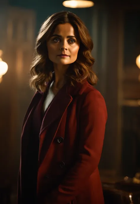 RAW photo, jenna coleman as doctor who, (high detailed skin:1.2), 8k uhd, dslr, soft lighting, high quality, film grain, Fujifilm XT3