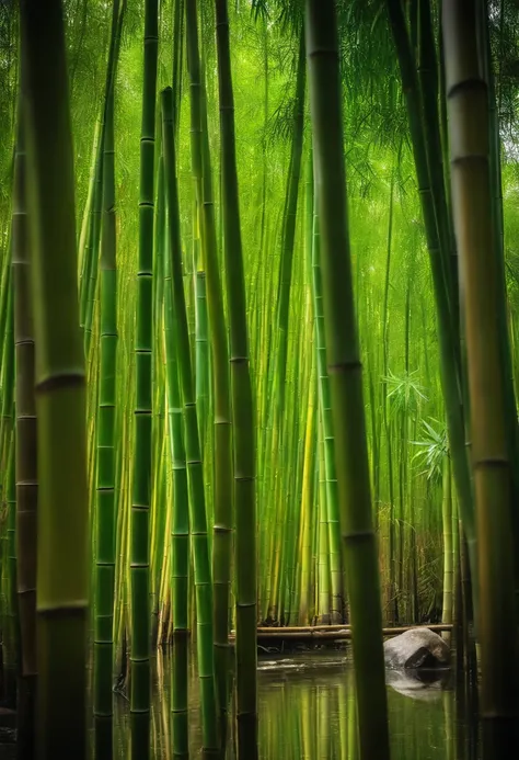 bamboo forrest，bamboos，ponds，waterfallr