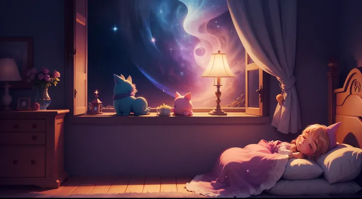 Magical Night, cartoon-style Illustration, Enchanting Lullaby, Dreamy Atmosphere, Starlit Sky, Charming Characters, Bedtime Tale, Animated Background, Nighttime Adventure, Sweet Dreams, Whimsical Fantasy, Musical Night Scene, Sleepy Time, Storybook Vibes, ...