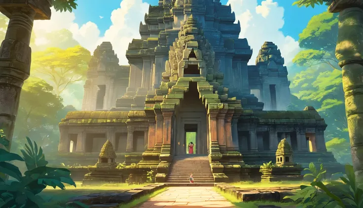 (best quality,4k,8k,highres,masterpiece:1.2),ultra-detailed,(realistic,photorealistic,photo-realistic:1.37),Angkor Wat Cambodia in jungle,ancient stone temple,overgrown with lush green vines and moss,ancient towering trees surrounding the temple,creating a...