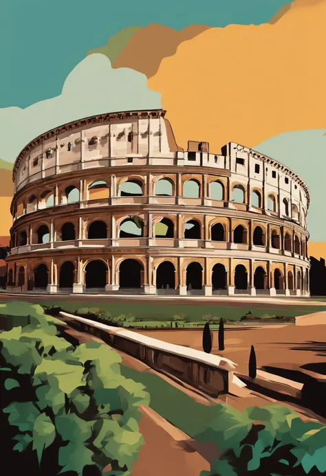 colosseum rome city full color, pop art, vector