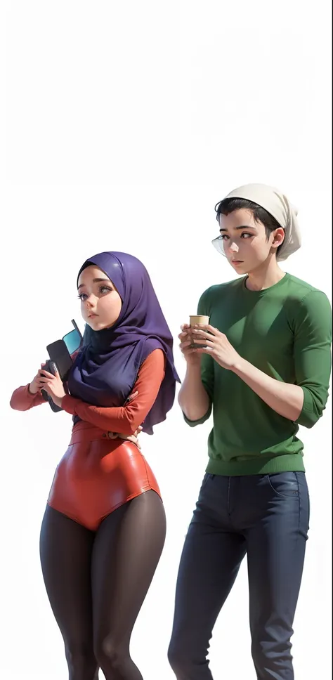 hijab girl and a boy, realistic, super detail, 8k