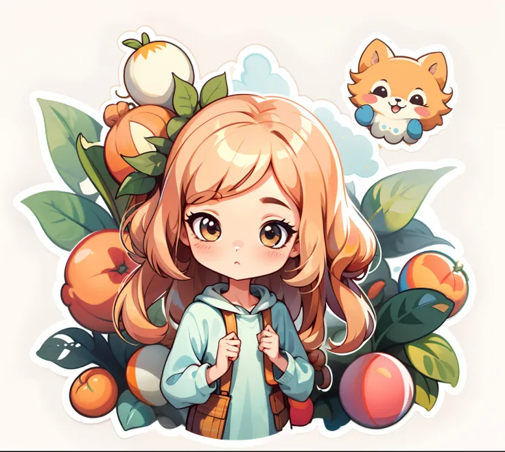 a sticker，1girll，Apricot hair simple background，