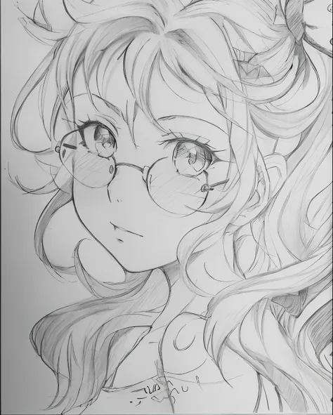 drawing of a girl with glasses and a bow on her head, anime shading), anime sketch, anime shading, anime style drawing, anime drawing, an anime drawing, detailed portrait of anime girl, detailed anime face, a manga drawing, flat anime style shading, semire...