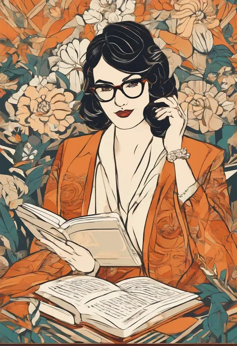 Quality first,masterpiece in detail,Middle-aged woman wearing glasses,Be a teacher,sportrait,closeup cleavage,and five cute kids reading a book,in class room,fresh flowers,Rich in color