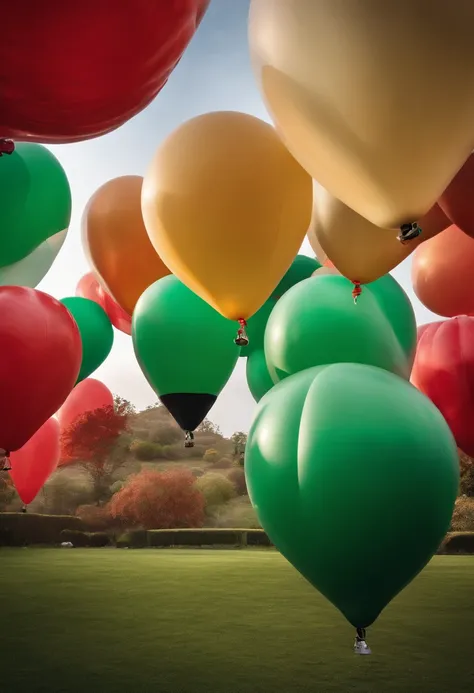 Por favor, Create images of many realistic inflatable balloons in the red ones, pretos e verdes.