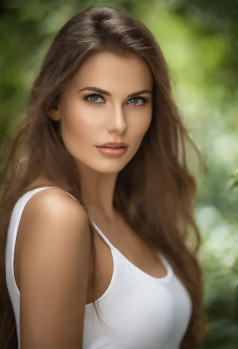 Woman with long hair and white top posing for a photo, beautiful female model, gorgeous beautiful woman, Beautiful, attraktives Gesicht, photo of a beautiful woman, portrait of a beautiful model, gorgeous woman, attraktive Frau, attraktive braune haare fra...