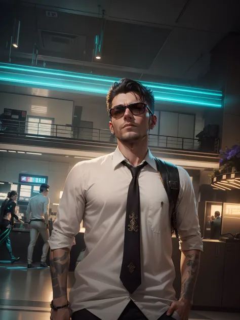 Change background cyberpunk handsome boy, realistic face, 8k, Ultra realistic, in mafia office