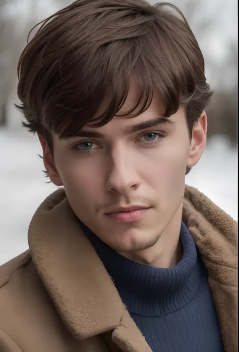 Alafed man in black coat and blue sweater poses for photo, soft portrait shot 8 k, Sergey Zabelin, Close-up portrait shot, close up portrait photo, mid shot portrait, by Raphaël Collin, editorial portrait, closeup portrait shot, Close-up of a man, portrait...