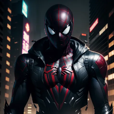 black spider man,dark background, cyberpunk handsome