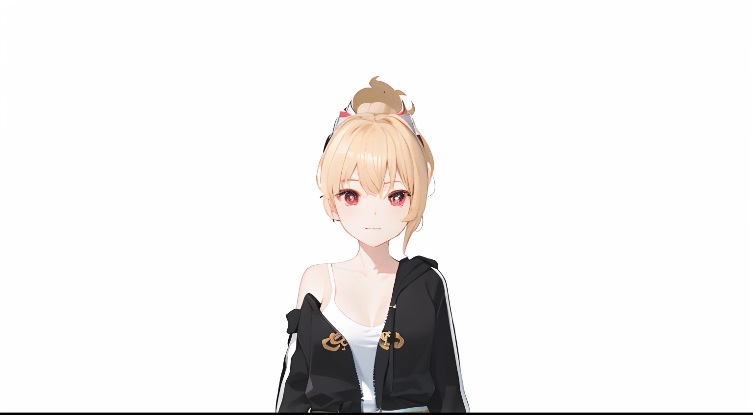 Anime girl with blonde hair and wearing a black jacket and black pants, render of a cute 3d anime girl, anime girl with cat ears, Aprils renders, made with anime painter studio, Anime style. 8K, anime girls, realistic anime 3D style, Anime-style characters...