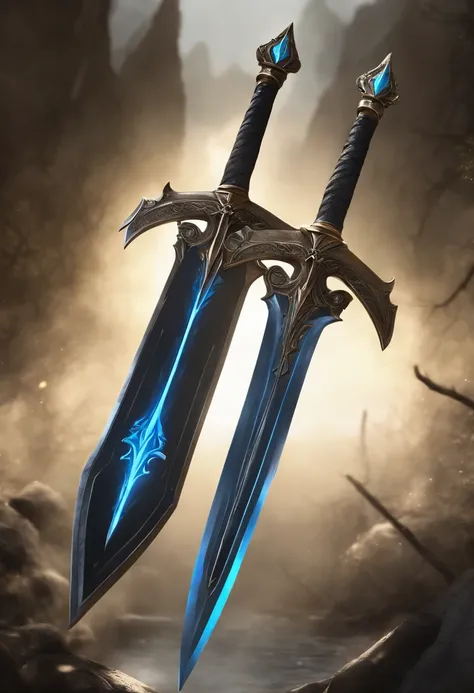 There is a pike with a blue and black design, Bright Blue Soul Blade, Incandescent spades, Pike Blade Style, raytraced blade, The sword, Bright Pike, Complex fantasy sword, war blade weapon, Medievolvil Sword, Magic Pique, Realistic pique