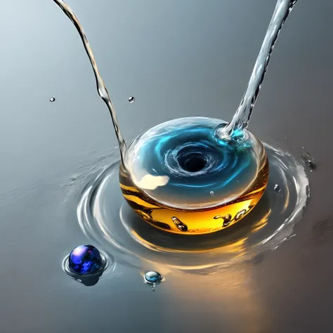 A drop of water falling on a liquid surface.