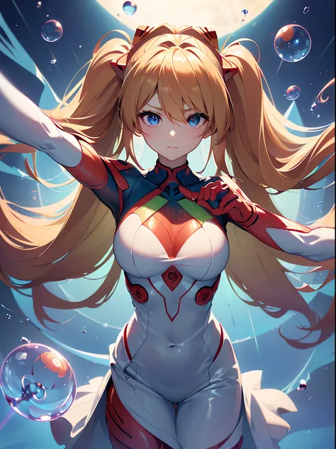 ((souryuu asuka langley,headgear,grey sundress,sexy thighs,Blonde,side twintails)),(Glowing eyes:1.233), diffuse reflection, high-profile, majestic,(outstretched hands,blushing,adorable face,cute face,vulnerable face,bishoujo,kawaii,)(Beautiful and detaile...