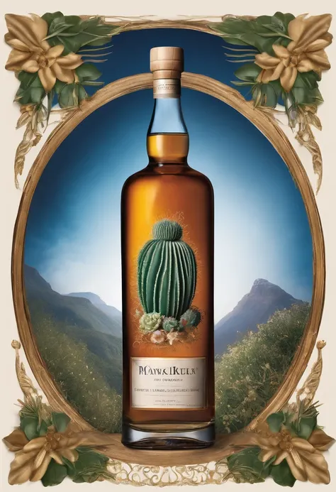 Blue Mountain cactus whiskey bottle on white background, Portrait inspired by William Grant Stevenson, Flickr, bauhause, high quality product photo, full product shot, highly detailed product photo, high resolution product photo, dripping blue natural iwak...