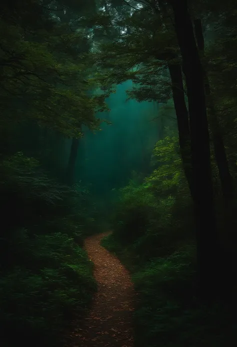 floresta a noite, escuro, frio, pouca luz