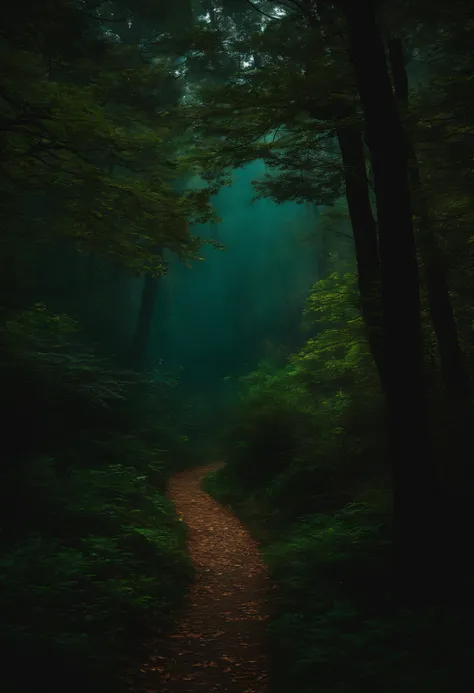 floresta a noite, escuro, frio, pouca luz