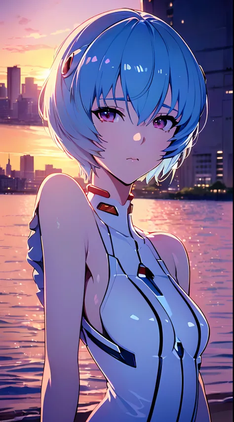 (((ayanami rei))),1girl,solo,(masterpiece,best quality, official art, beautiful and aesthetic:1.2),(ultra high res, (4k),beach,good lighting, (photon mapping, radiosity, physically-based rendering,automatic white balance), technological sense,Amazing,sharp...