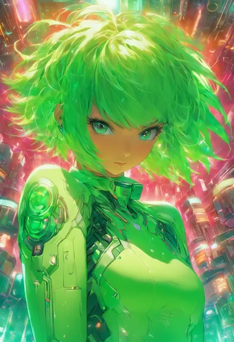 bobcut, mint hair, pov, color: white/green, face retouch, skin-chrome, detailed, cyber-augmented, artistic, scientist, hypnotist, sexy, full body, hypnotist, model, athletic  trainer,