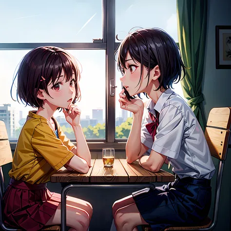 Anime children sitting at a table，There are teachers in front of you, childrens art in artstation, atey ghailan 8 k, author：Zhang Shengqi, typical anime classroom, Classe escolar, author：Lee Jeon-suk, ( ( Makoto Shinkai ) ), studio glibly makoto shinkai, a...