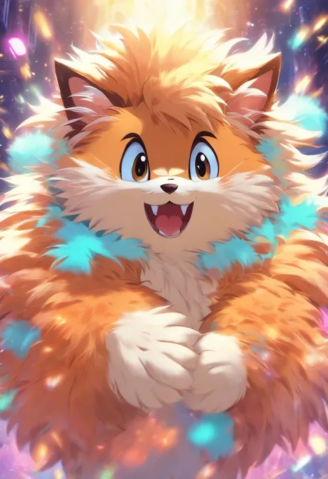 Fluffy cute furry,big fluffy tail,happy face,cute pose,soft fur texture,playful expression,vibrant colors,studio lighting,highres,portraits