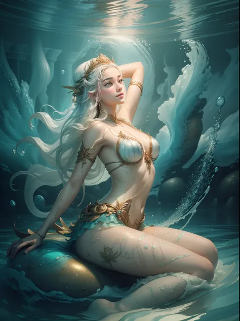 ((beautiful goddess sitting on the waves of the sea)),  
((transparent vikini that shows the vagina)), masterpiece), best quality, expressive eyes, perfect face, long hair fused into multicolored sea waves, light lantern, lamp and antique clock,   fantasy,...