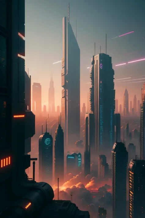 Cyberpunk wallpaper city in the wasteland dawn