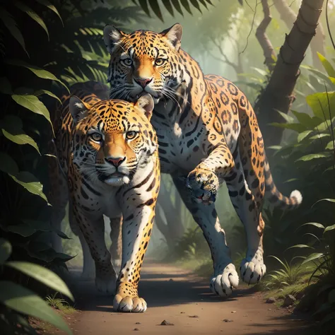 Claro, Heres a Jaguar-Related Prompt:

Write a gripping story about an unexpected encounter between an explorer and a jaguar in the jungle. Describe the graceful and powerful movements of the jaguar as it cautiously approaches the explorer, Conveying its p...