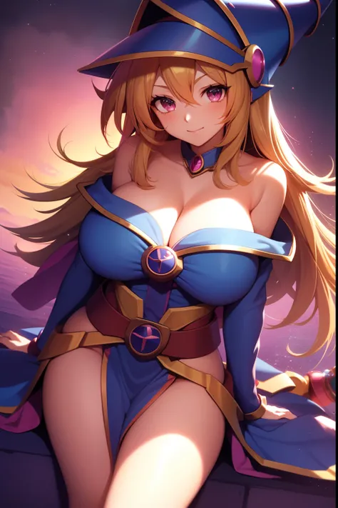 huge tit，cleavage，Anime girl with a sword and hat on her head, Black Magician Girl, beautiful dark magician girl, female mage!, dark magician girl from yu-gi-oh, pretty sorceress, flirty anime witch casting magic, hero 2 d fanart artsation, mighty plump fe...