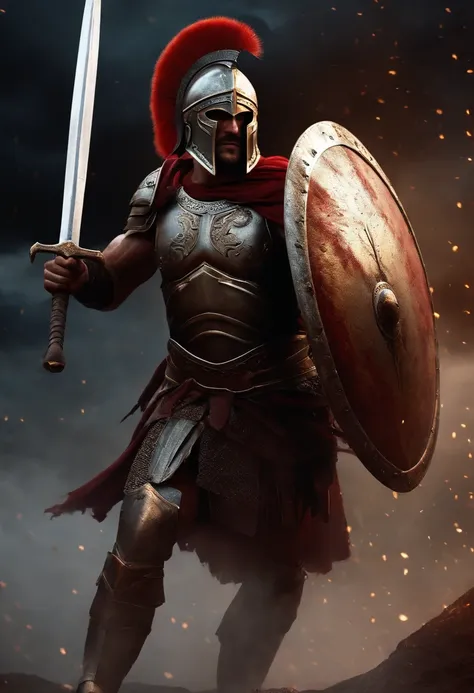 spartan warrior, fighting , bloody armor, epic, 8k