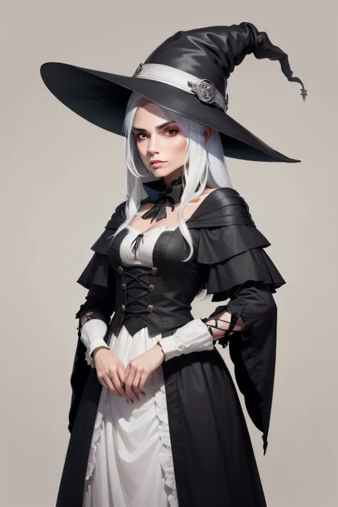 a witch character with a hat with a white background, um retrato de bruxa com roupa de retalhos coloridos, instagram, Arte Nova, Lorem ipsum dolor sit amet, Artist-style image, design profissional, imagem medieval de bruxa, design deslumbrante, arte vetori...