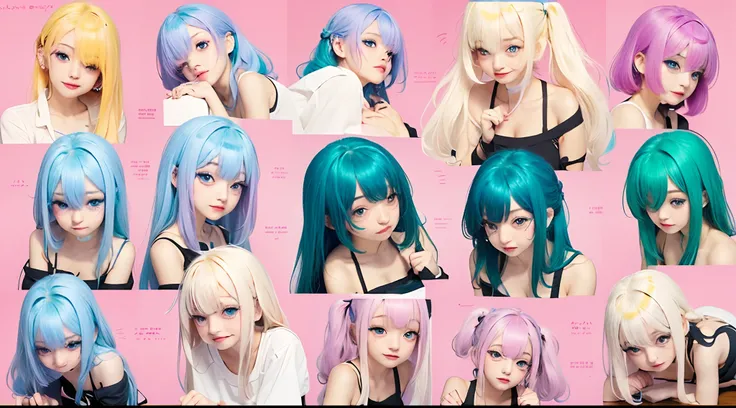 Random hairstyles, Beautiful girl face ahegao collection photo album with random hair color