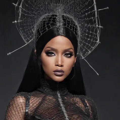 Nicki minaj in symbolic gothic net clothing, 。...com (Body barbed wire) Cabello de color moreno，Canas