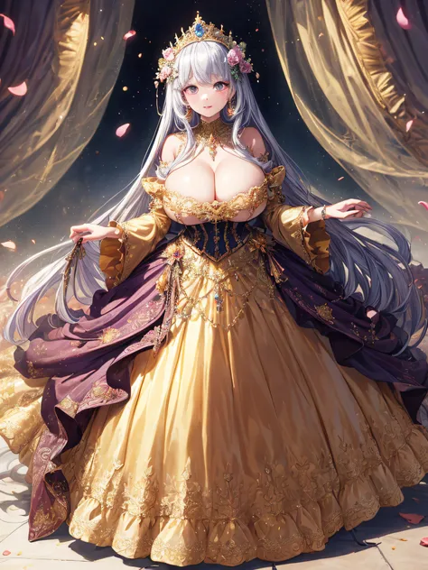 (masterpiece, best quality,extremely detailed:1.1),(moe anime art style:1.2),1girl,((full body)),((solo)), cute, kawaii,digital art,((1 bling-bling anime princess wearing beautiful embroidery and jeweled ruffled gorgeous princess ballgown with voluminous f...