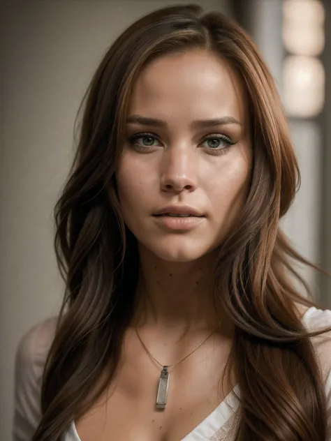 ((Uma linda mulher de cabelos loiros realistica:1.2)), (fotorrealista:1.4), obra prima, extremamente detalhado, melhor qualidade, ((foto retrato do rosto:1.4)), (inspirada em Jennifer Lawrence). (Foto RAW, 8k UHD, qualidade superior, melhor qualidade, alta...