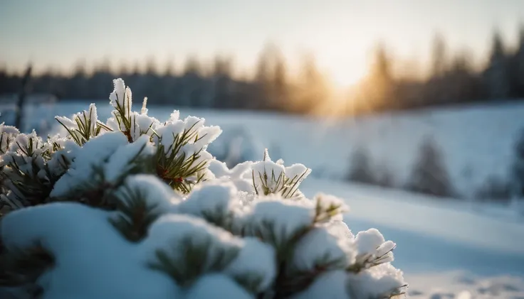 ((hight resolution,8K)), Highly detailed detail,Crisp focus:1.2,Snow close-up, Macro Close Shot, On flat snow, Smooth snow, Forest in the background, depth of fields