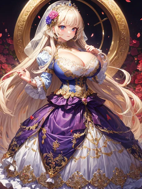 (masterpiece, best quality,extremely detailed:1.1),(moe anime art style:1.2),1girl,((full body)),((solo)), cute, kawaii,digital art,((1 bling-bling anime princess wearing beautiful embroidery and jeweled ruffled gorgeous princess ballgown with voluminous f...