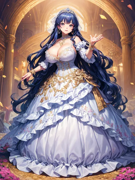 (masterpiece, best quality,extremely detailed:1.1),(moe anime art style:1.2),1girl,((full body)),((solo)), cute, kawaii,digital art,((1 bling-bling anime princess wearing beautiful embroidery and jeweled ruffled gorgeous princess ballgown with voluminous f...