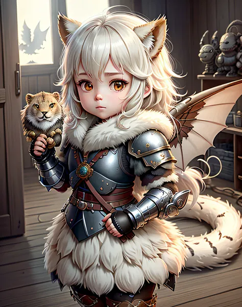 Super Cute Fluffy Kimera in Armor, fotorrealista, Eagle cabesa lion body and snake tail and bat wings 8K, ultra detallado, renderizado vray, motor irreal, estilo midjourneyart,