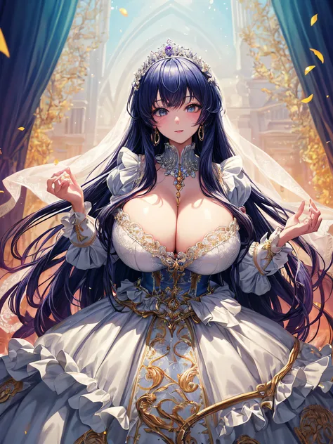 (masterpiece, best quality,extremely detailed:1.1),(moe anime art style:1.2),1girl,((full body)),((solo)), cute, kawaii,digital art,((1 bling-bling anime princess wearing beautiful embroidery and jeweled ruffled gorgeous princess ballgown with voluminous f...